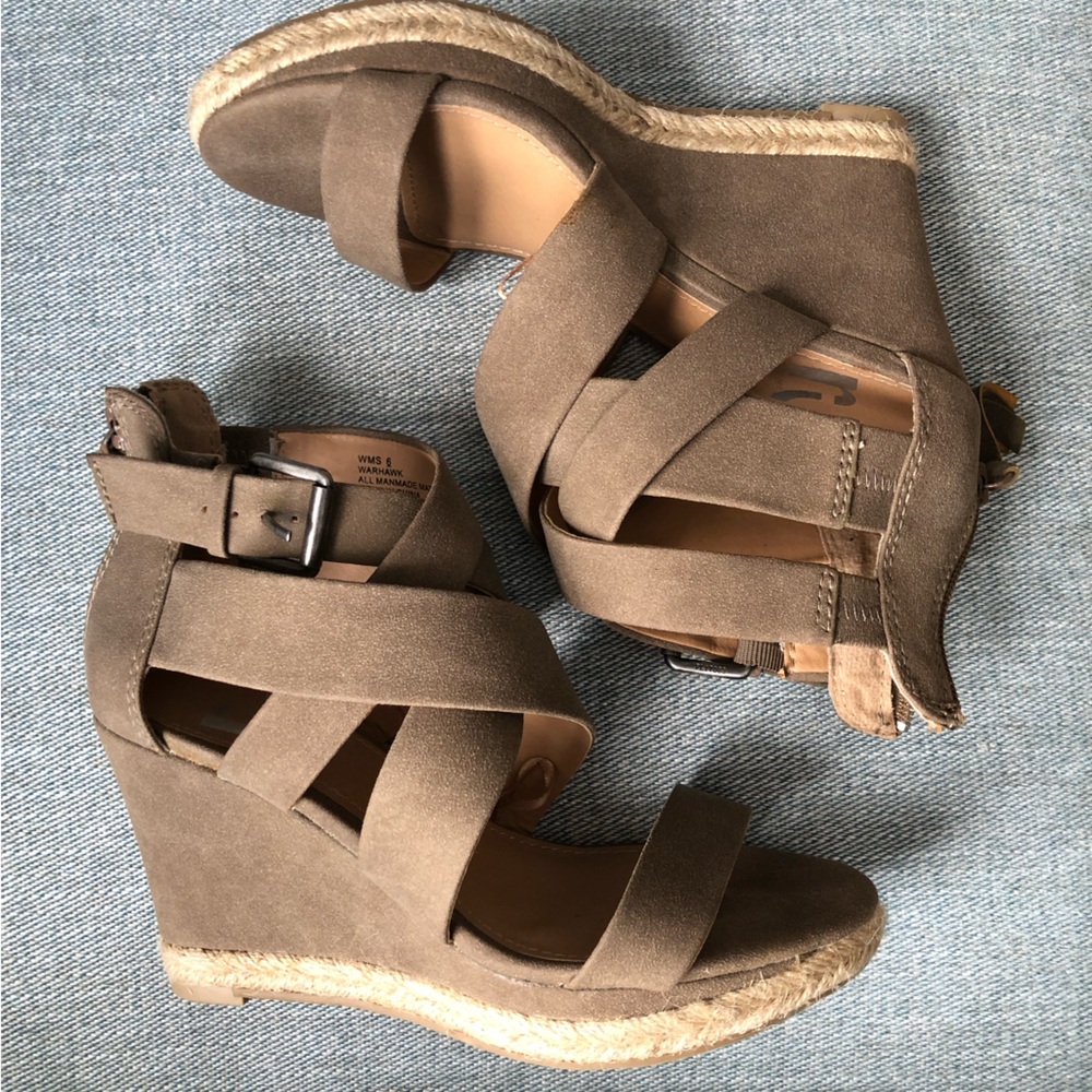 Beige Strappy Wedge Sandals